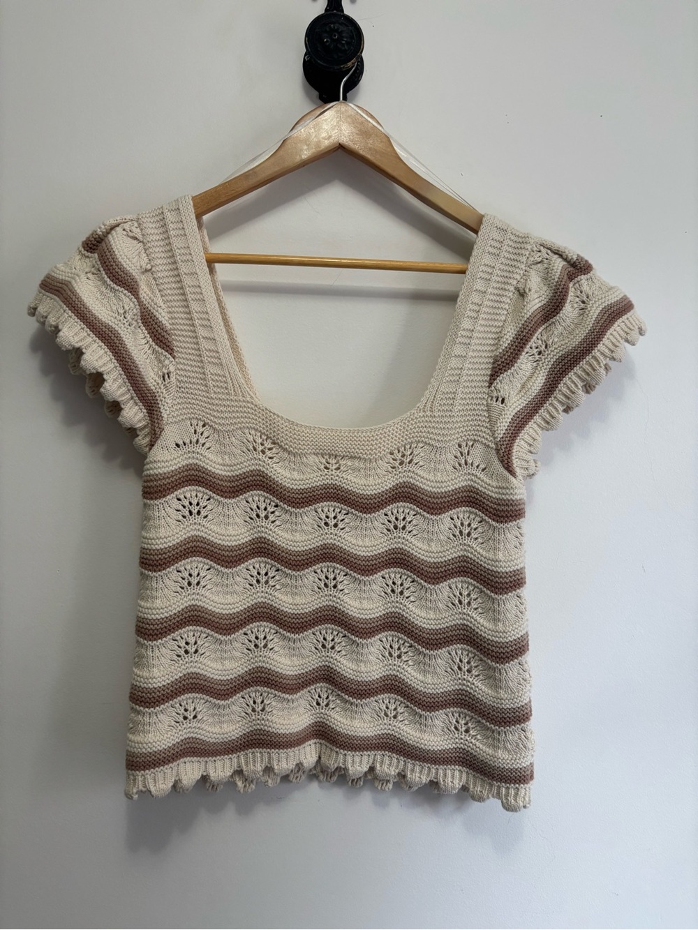 Jessica Simpson Cream and Brown Striped Knit Top